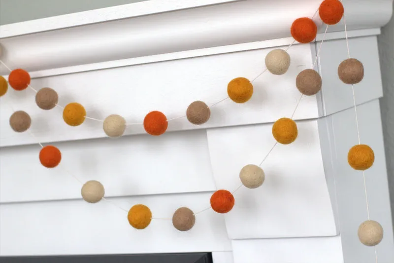 Orange & Tan Fall Felt Ball Garland