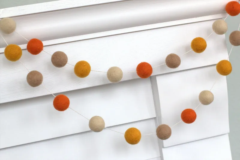 Orange & Tan Fall Felt Ball Garland