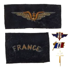 Original French WWII French Serving Royal Air Force Bullion Insignia & Pilot’s Wings with FFI Pins