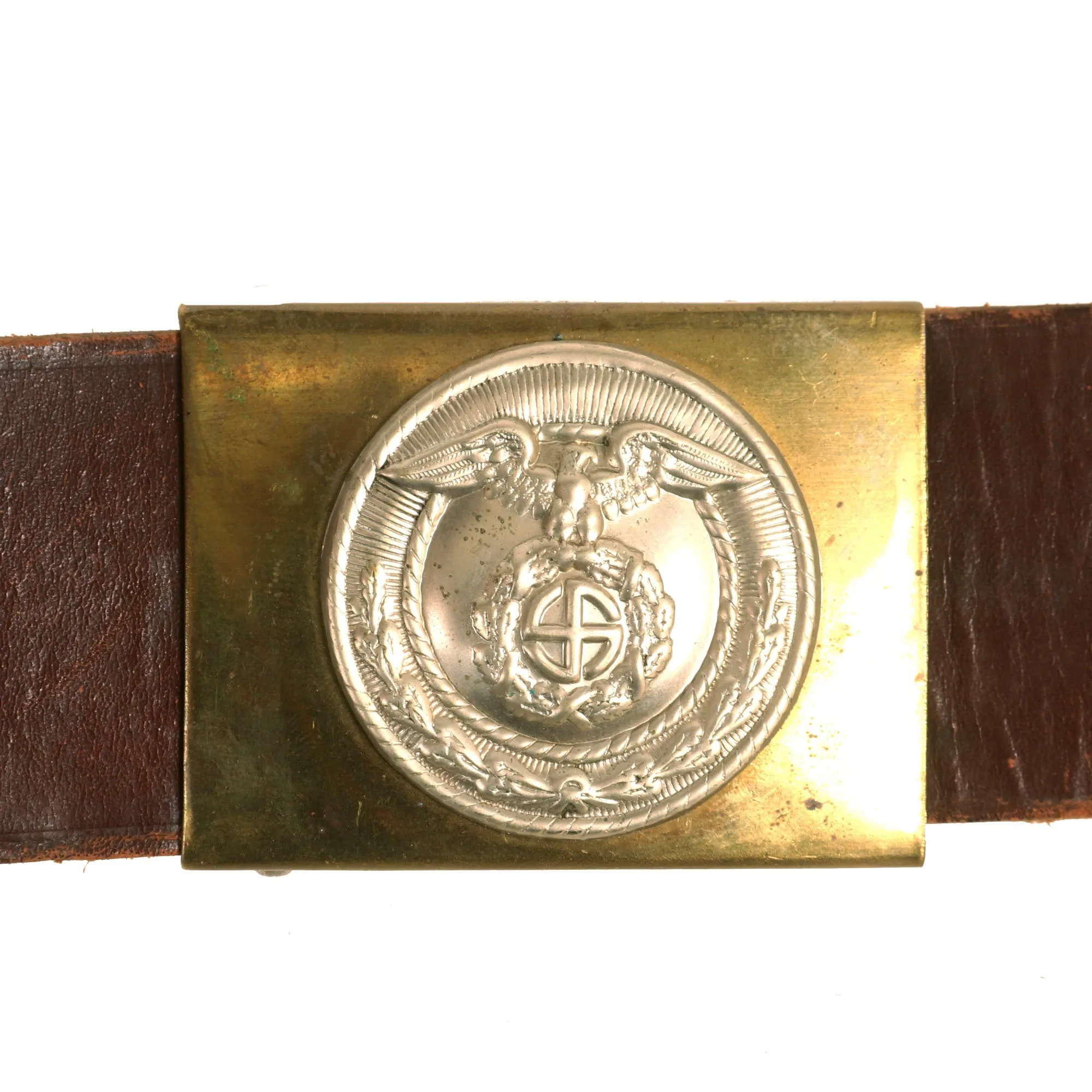 Original German WWII Early SA EM/NCO Belt with Two Piece Brass & Nickel Buckle and Cross Straps - Sturmabteilung