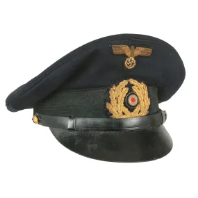 Original German WWII Kriegsmarine Navy Blue Senior NCO’s Visor Cap with Embroidered Insignia - Schirmmütze