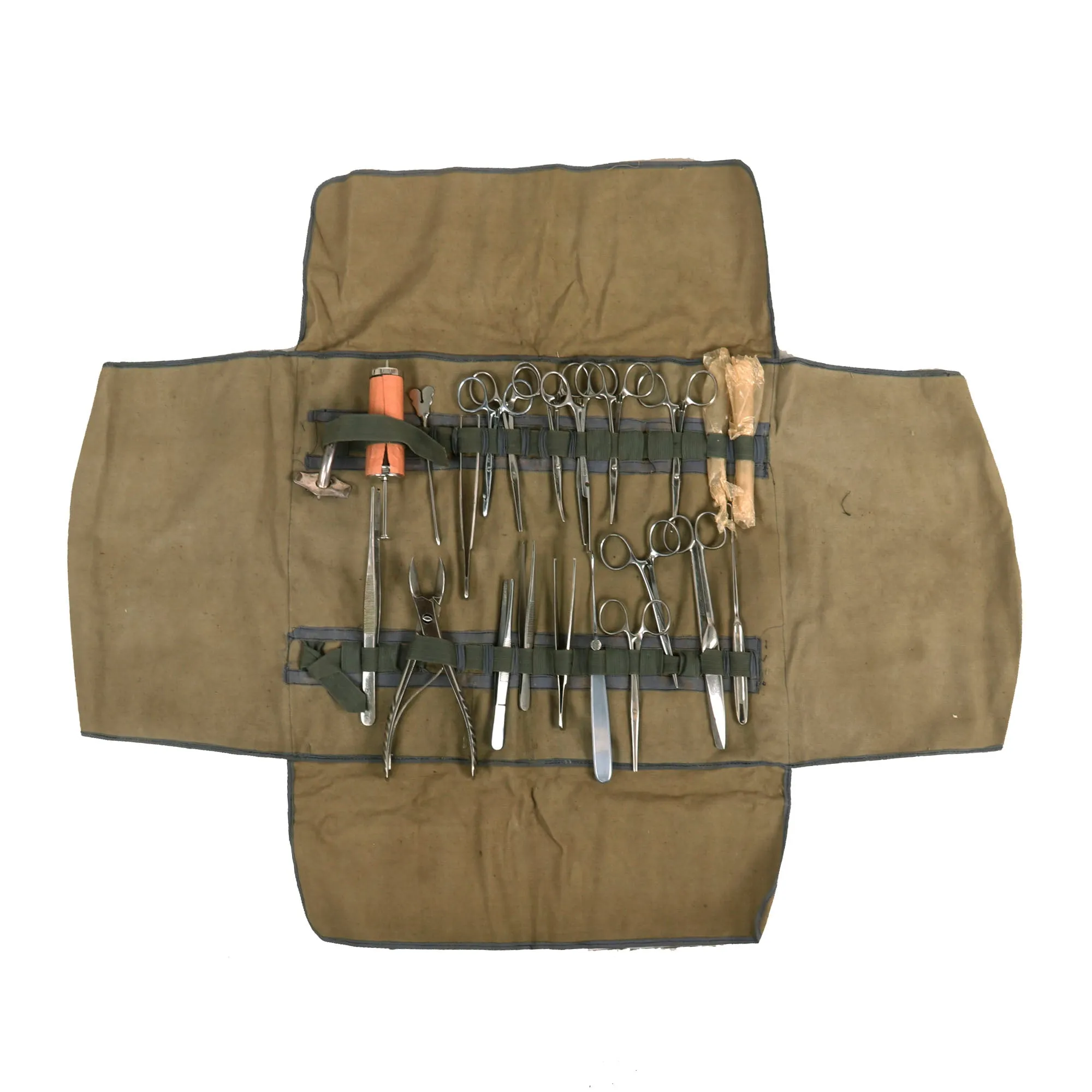 Original German WWII Wehrmacht Field Hospital Lazarette Surgical Medical Tool Set with Original Canvas Bag