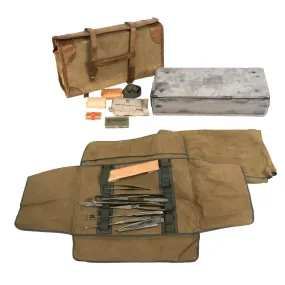 Original German WWII Wehrmacht Field Hospital Lazarette Surgical Medical Tool Set with Original Canvas Bag