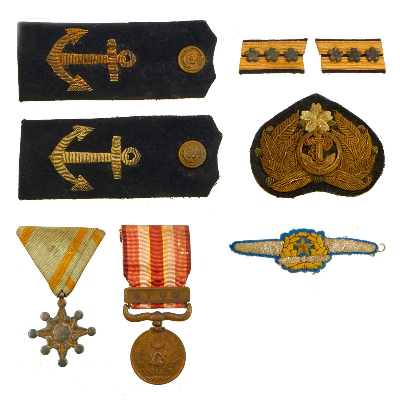 Original Japan WWII Imperial Japanese Navy Medal and Insignia Grouping - 8 Items