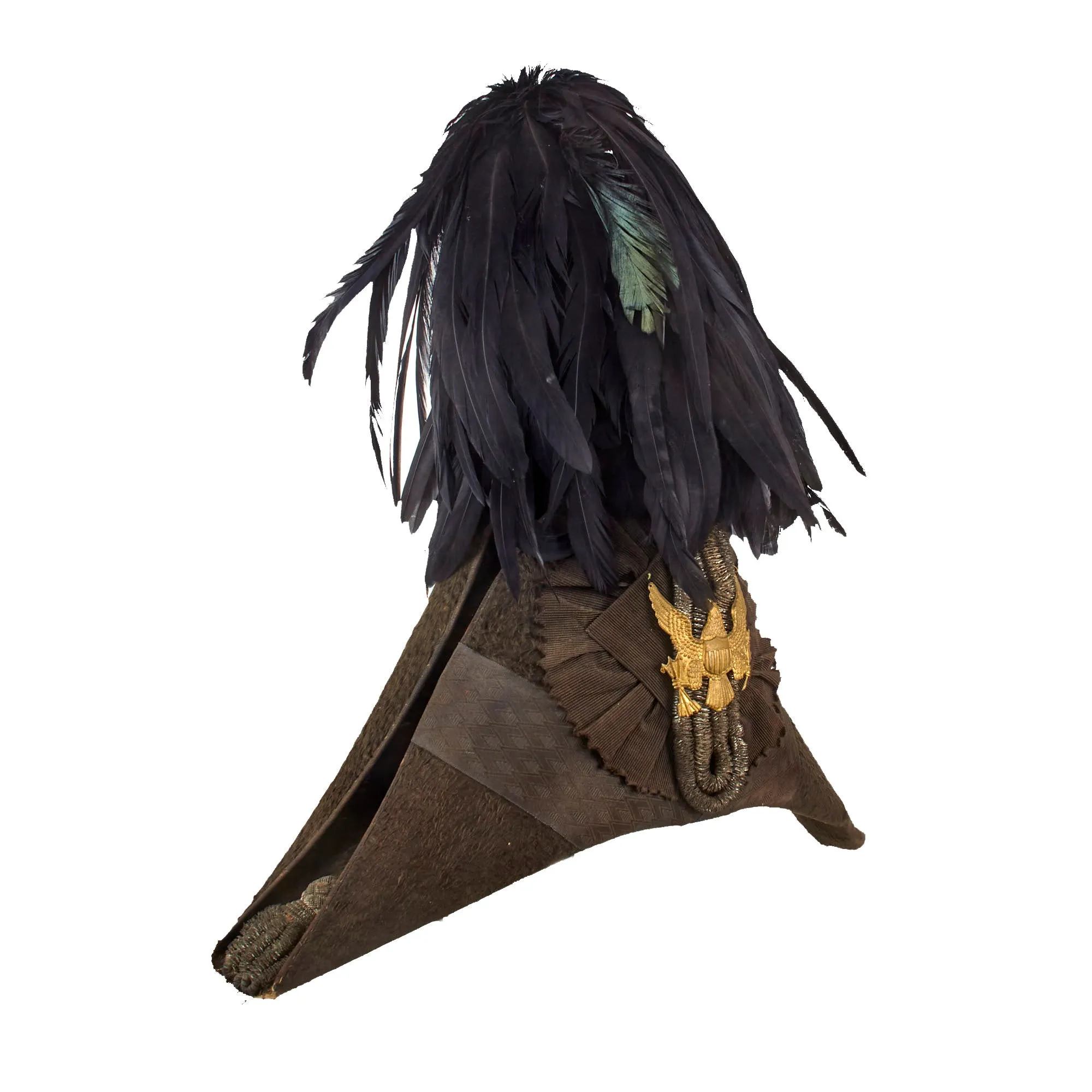 Original U.S. 1840s Army Officer Chapeau-Bras Bicorn Hat by W.H. Horstman & Son with Black Plume in Named Transit Tin