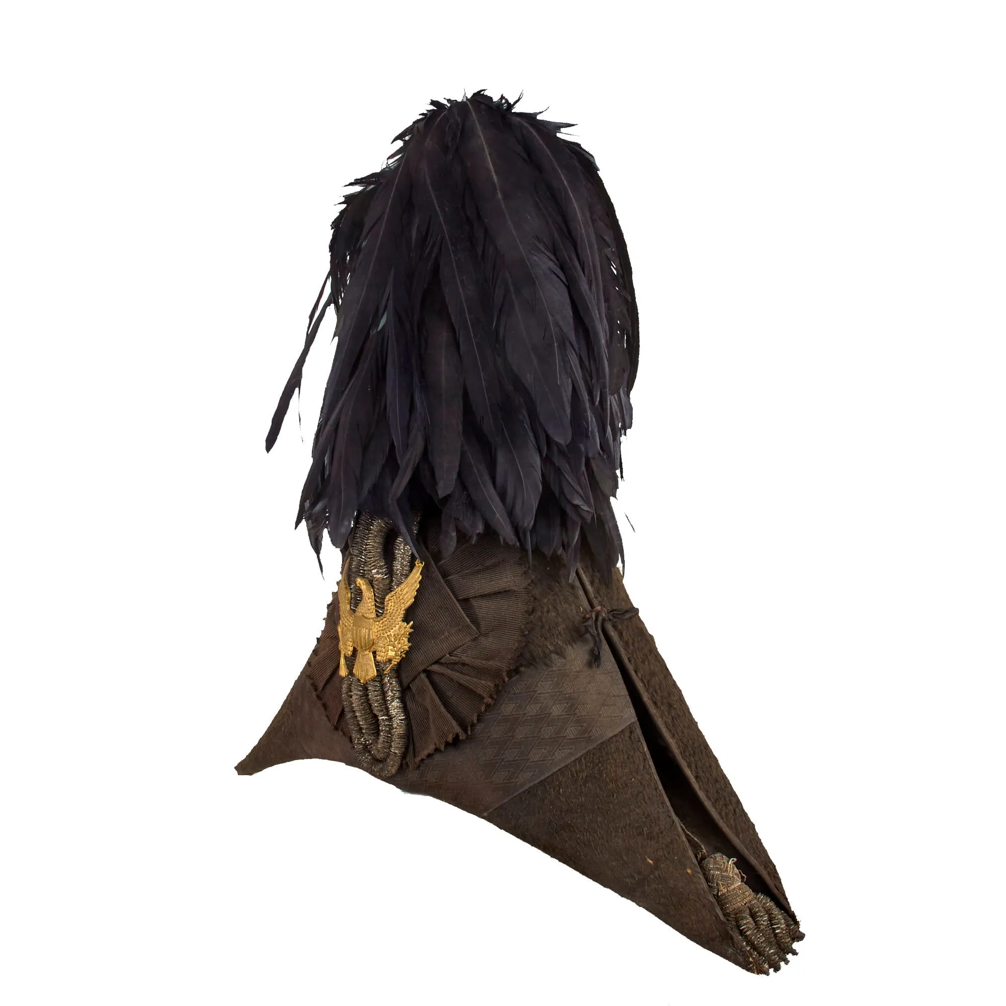 Original U.S. 1840s Army Officer Chapeau-Bras Bicorn Hat by W.H. Horstman & Son with Black Plume in Named Transit Tin