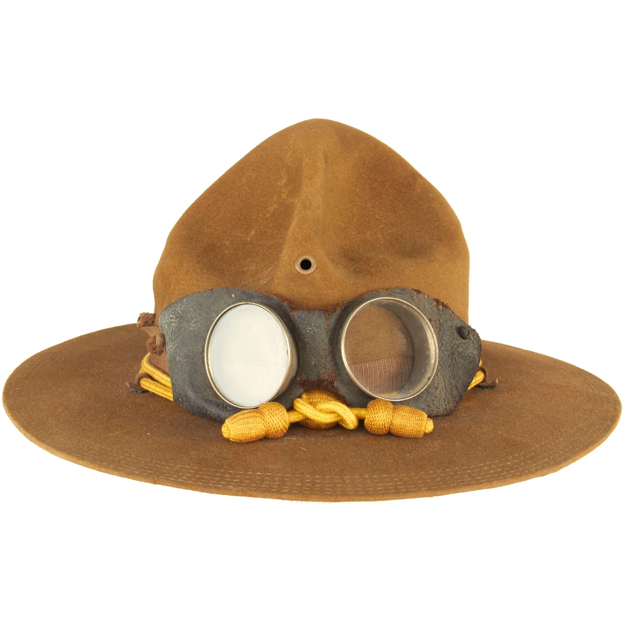 Original U.S. Punitive Expedition Model 1911 Campaign Hat by Ferry Hat Mfg. Co. of New York With Cavalry Hat Cord and Period Dust Goggles - Size 7