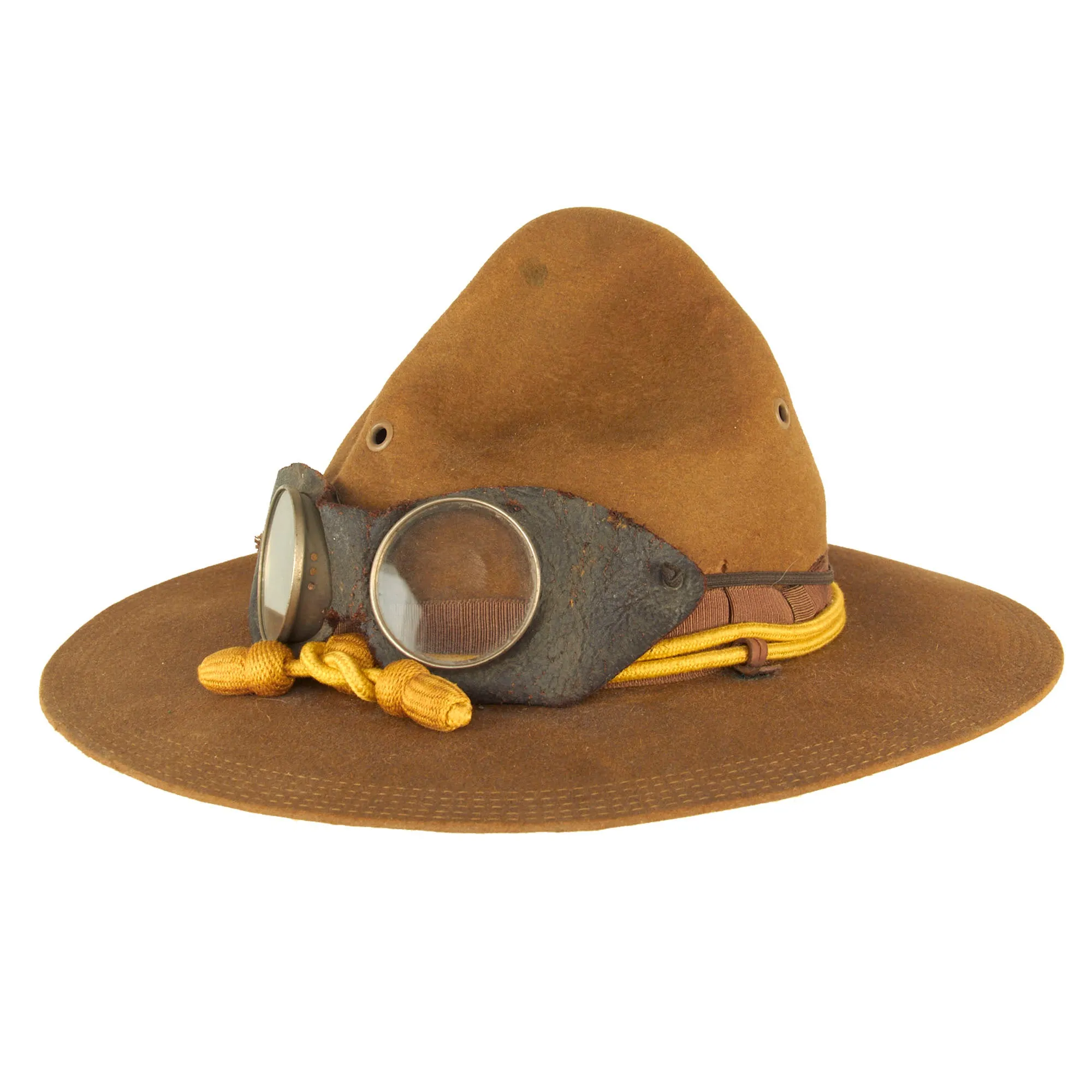 Original U.S. Punitive Expedition Model 1911 Campaign Hat by Ferry Hat Mfg. Co. of New York With Cavalry Hat Cord and Period Dust Goggles - Size 7