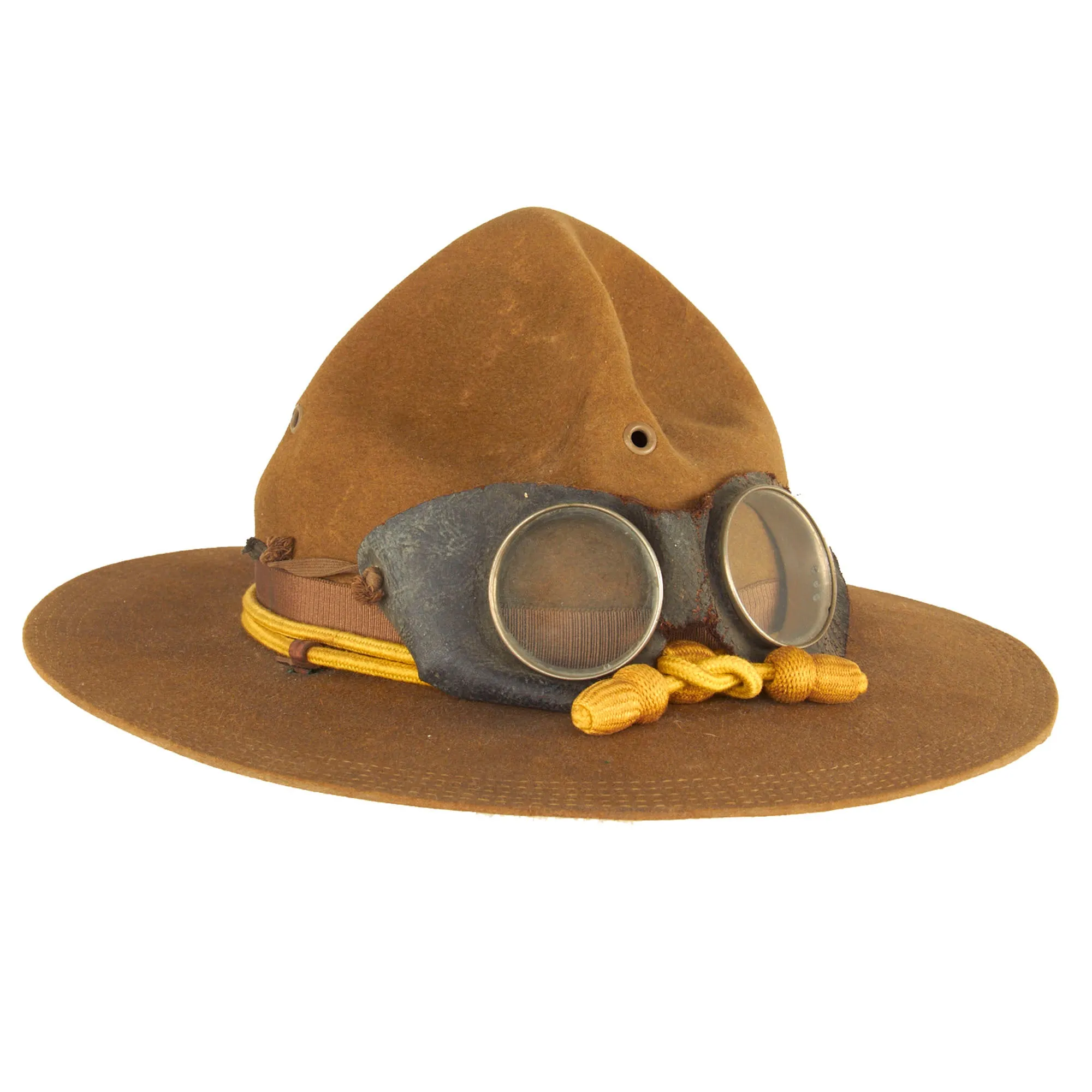 Original U.S. Punitive Expedition Model 1911 Campaign Hat by Ferry Hat Mfg. Co. of New York With Cavalry Hat Cord and Period Dust Goggles - Size 7