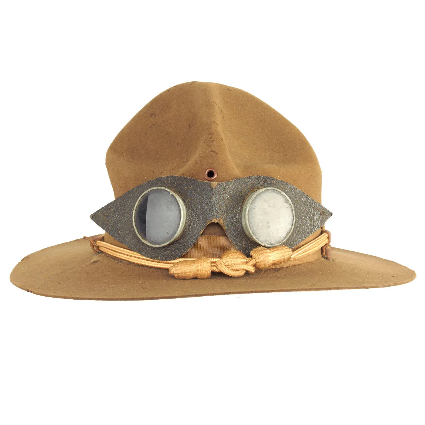 Original U.S. Punitive Expedition Model 1911 Campaign Hat by Stetson w/ Quartermaster Hat Cord and Period Dust Goggles - Size 7 ½