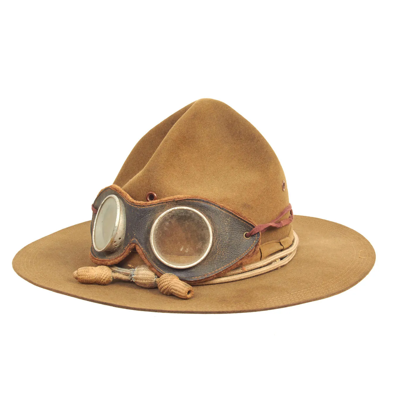 Original U.S. Punitive Expedition Model 1912 Campaign Hat by Stetson w/ Infantry Hat Cord and Period Dust Goggles