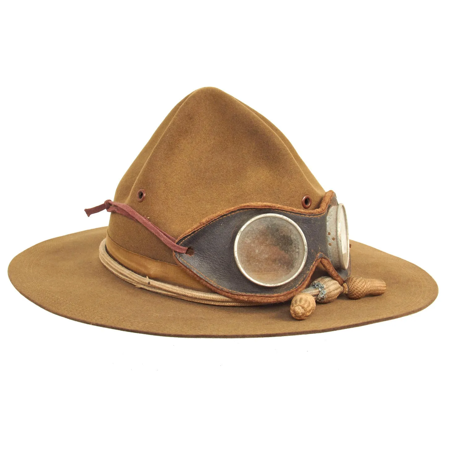 Original U.S. Punitive Expedition Model 1912 Campaign Hat by Stetson w/ Infantry Hat Cord and Period Dust Goggles