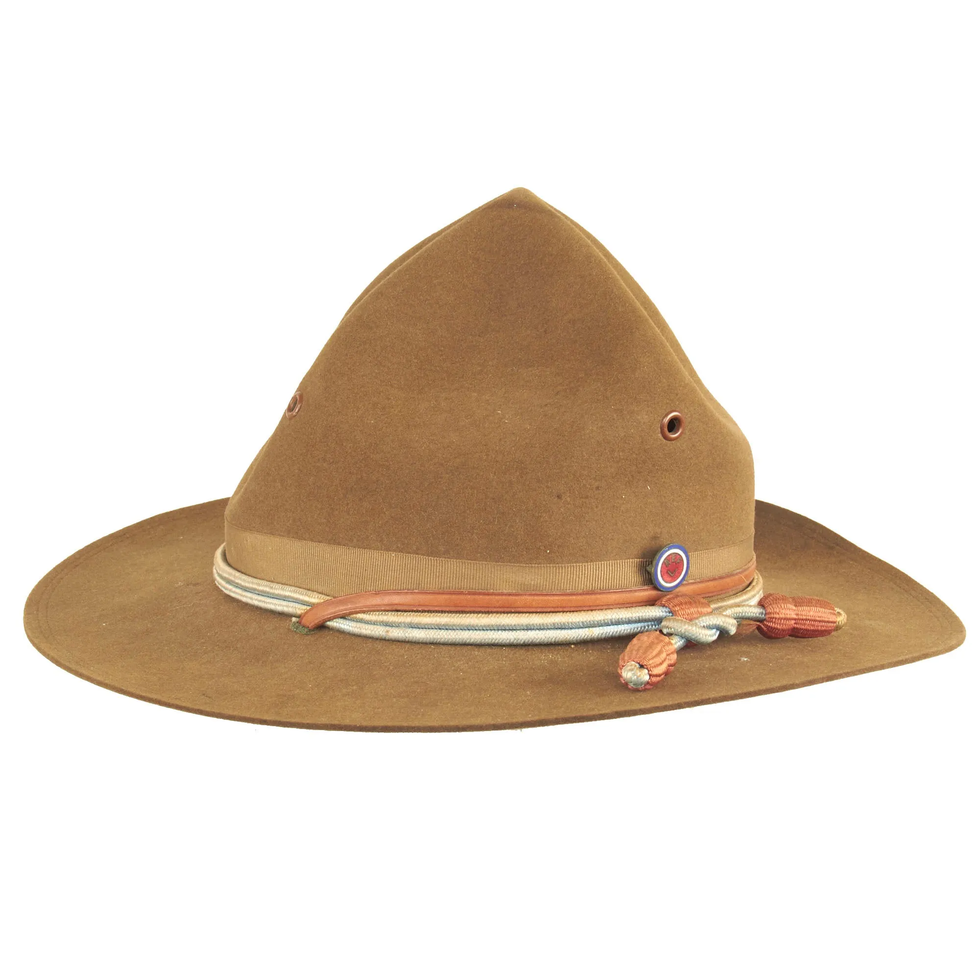 Original U.S. Punitive Expedition / WWI Model 1912 Campaign Hat With Machine Gun Unit Hat Cord and American Expeditionary Forces AEF Enamel Pin