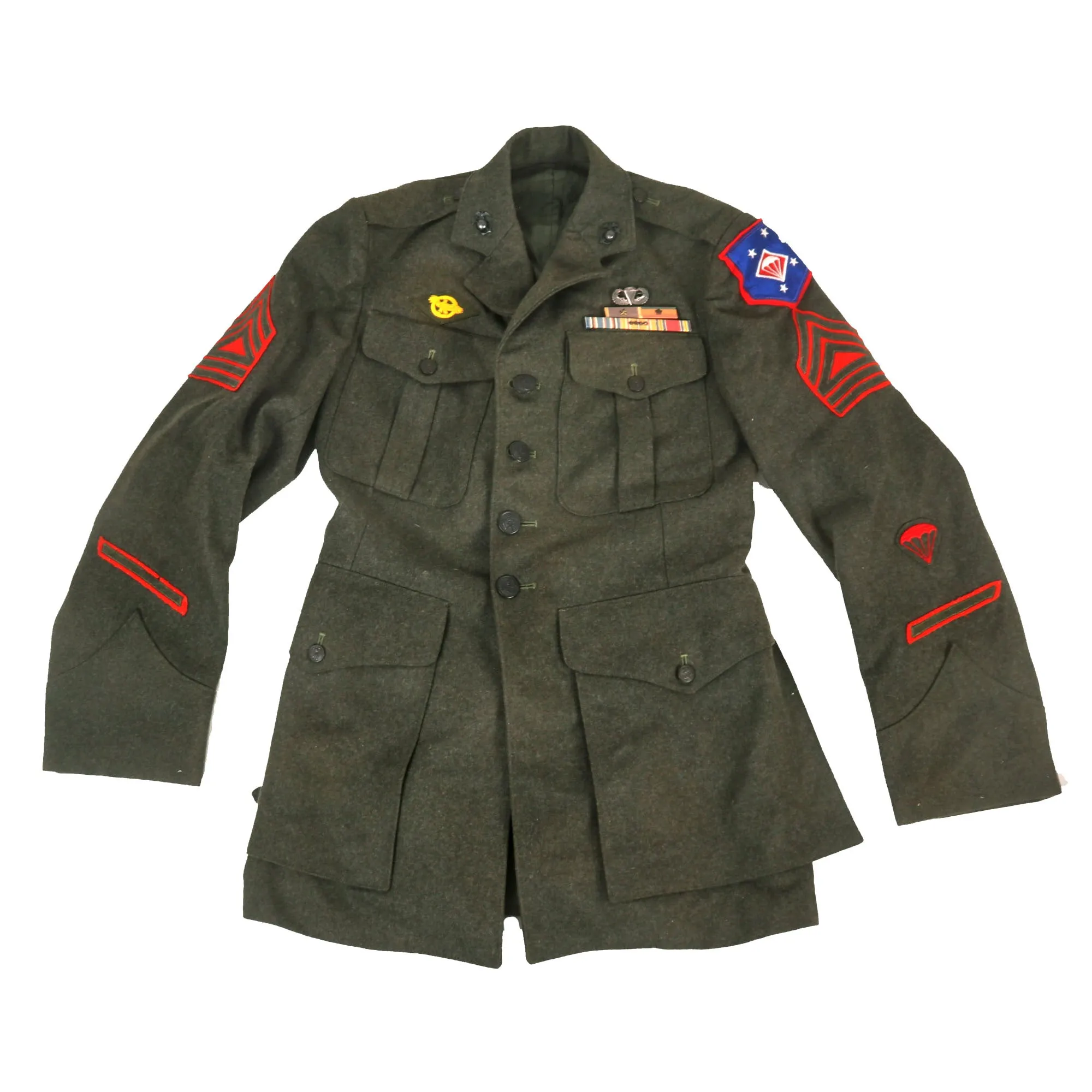 Original U.S. WWII Marine Corps ParaMarine 1st Marine Parachute Regiment Master Technical Sergeant Uniform Jacket with Jump Wings & Purple Heart Ribbon Bar - Dated 1942