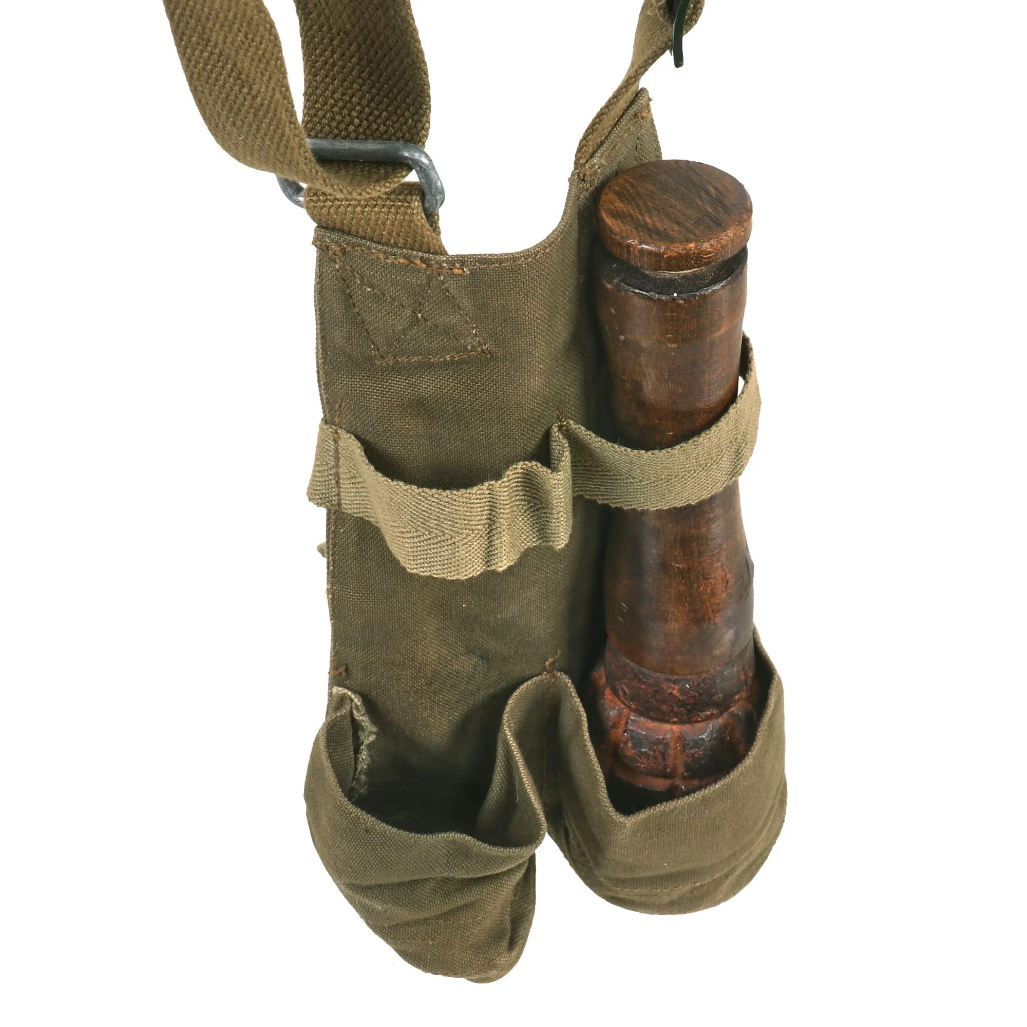 Original Vietnam War NVA / VC North Vietnamese Inert ChiCom Stick Fragmentation Grenade with 1970-Dated Two-Cell Carrier Pouch