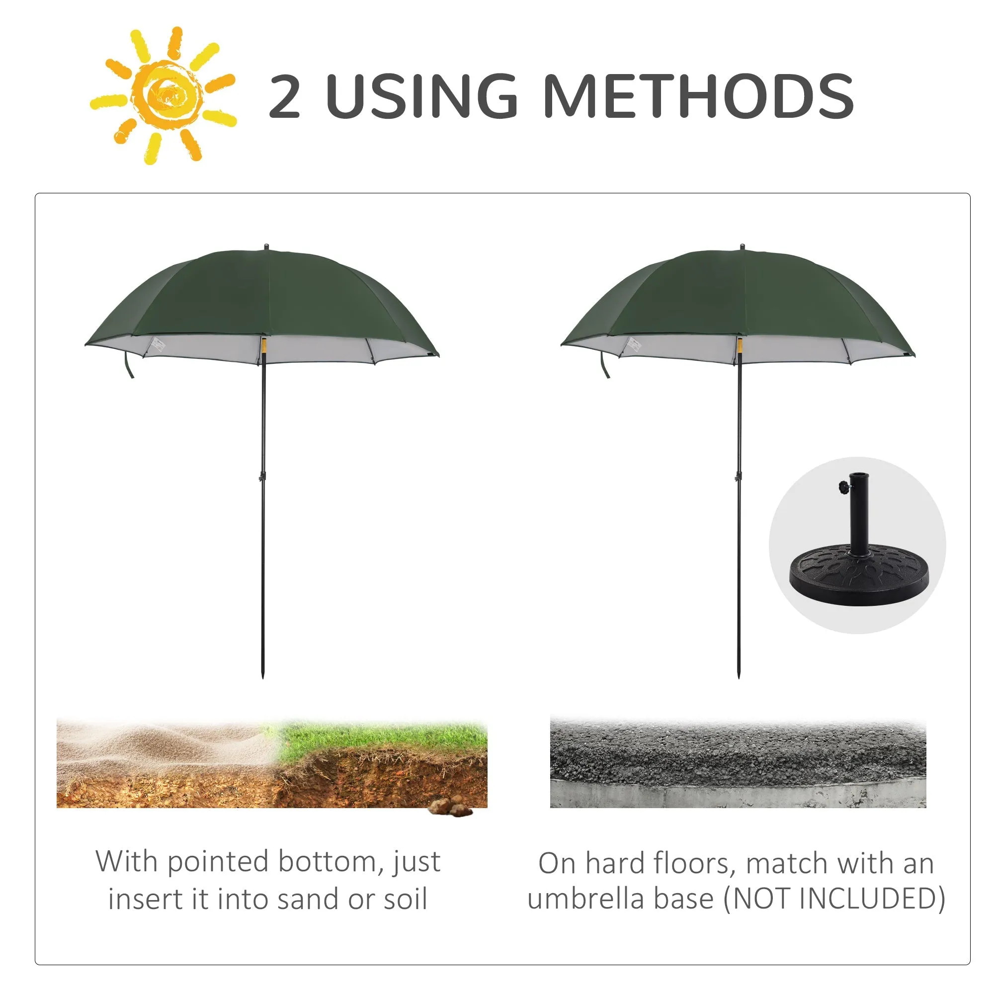 Outsunny 2M Beach Parasol Fishing Umbrella Brolly With Sides And Push Button Tilt Sun Shade Shelter With Carry Bag