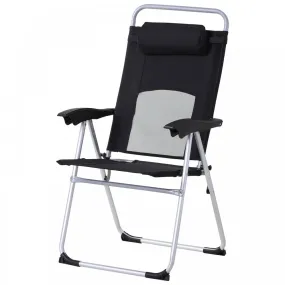 Outsunny Metal Frame 3-Position Adjustable Outdoor Garden Chair w/ Headrest Black