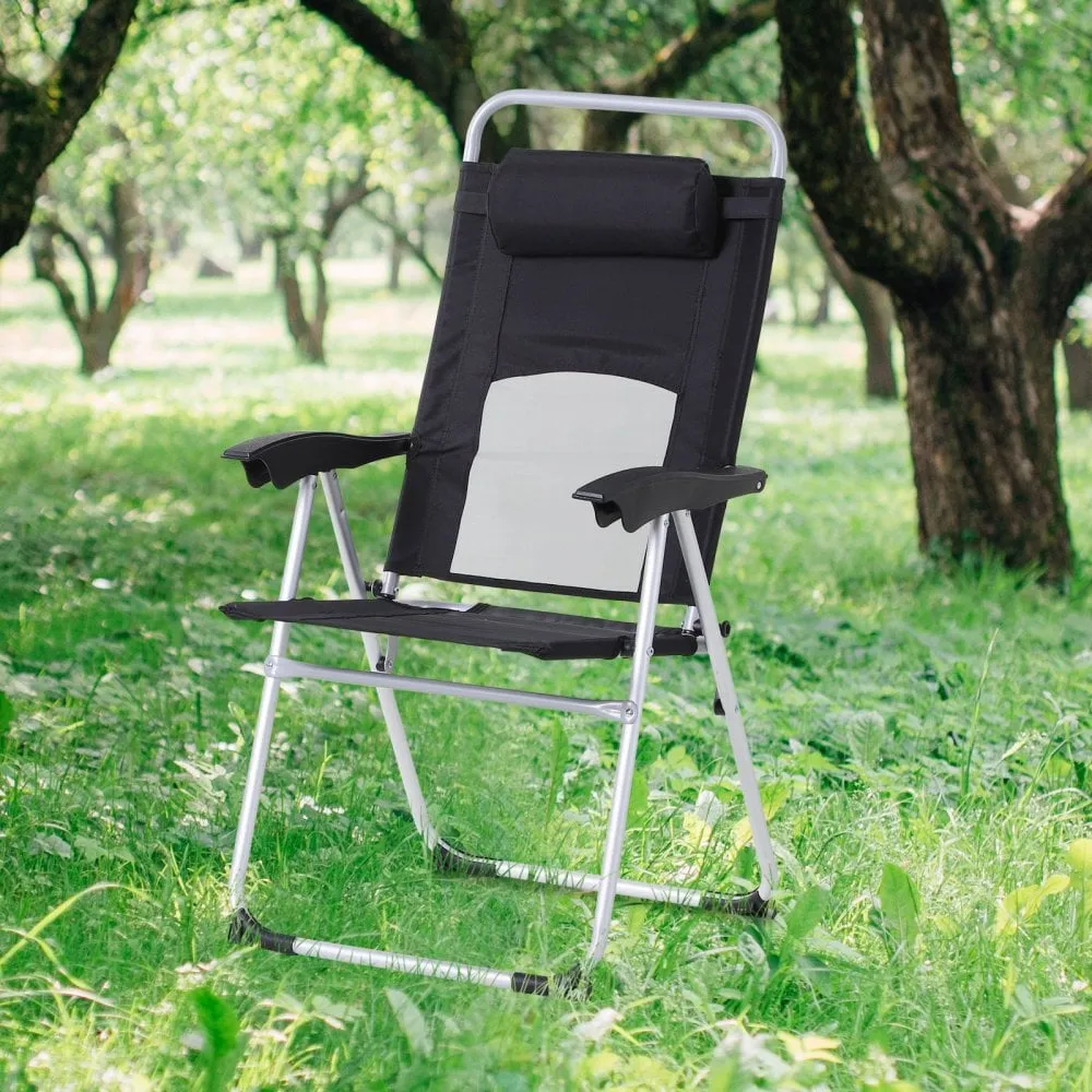 Outsunny Metal Frame 3-Position Adjustable Outdoor Garden Chair w/ Headrest Black