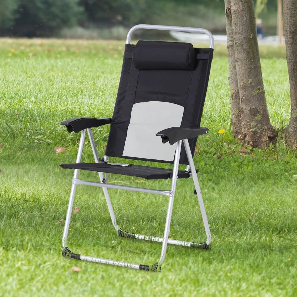 Outsunny Metal Frame 3-Position Adjustable Outdoor Garden Chair w/ Headrest Black