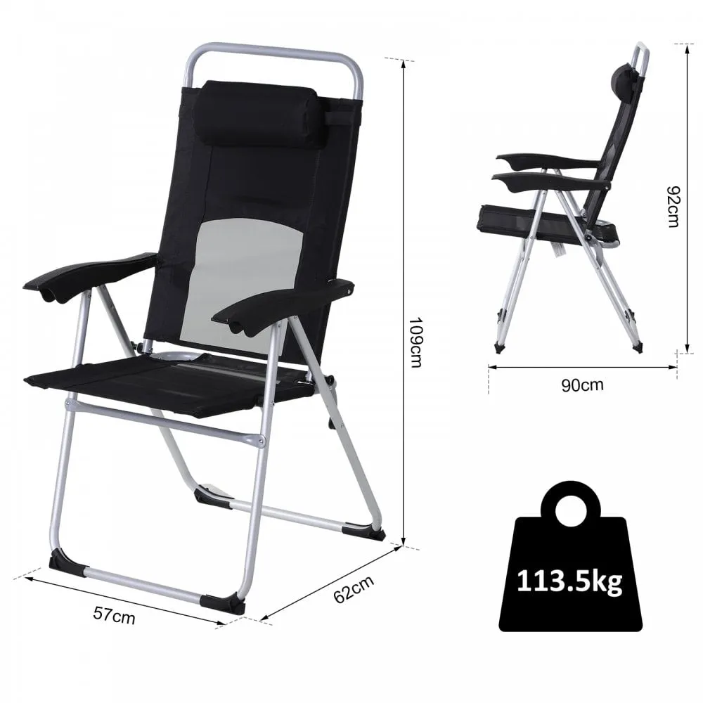 Outsunny Metal Frame 3-Position Adjustable Outdoor Garden Chair w/ Headrest Black