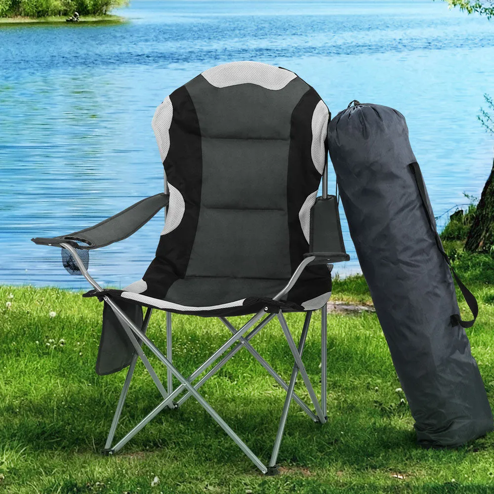 Padded Folding Camping Chairs 2pcs, Drink Holder, Steel Frame - Weisshorn