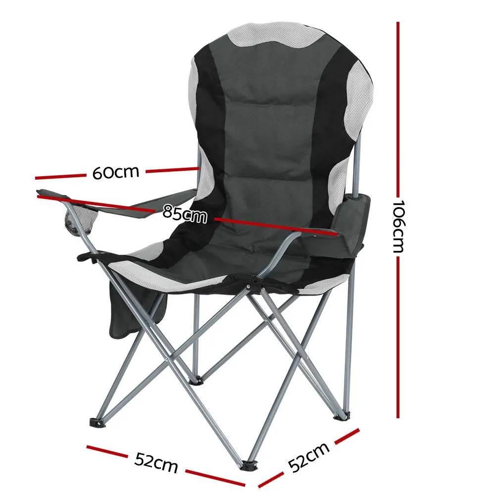 Padded Folding Camping Chairs 2pcs, Drink Holder, Steel Frame - Weisshorn