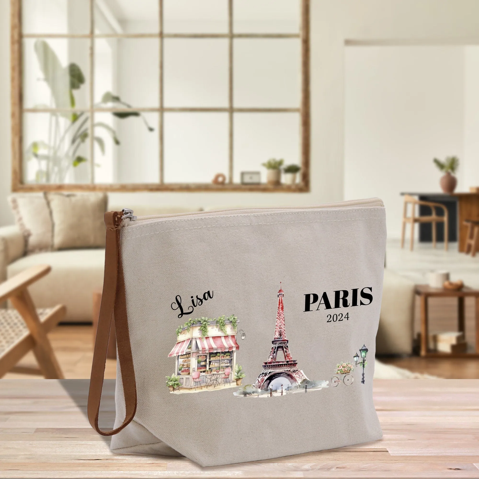 Paris Trip Makeup Bag Paris Trip Wristlet Paris Gift Ideas Paris Tower Travel Makeup Pouch Eiffel Tower Makeup Bag with Zipper (TLMP1001)