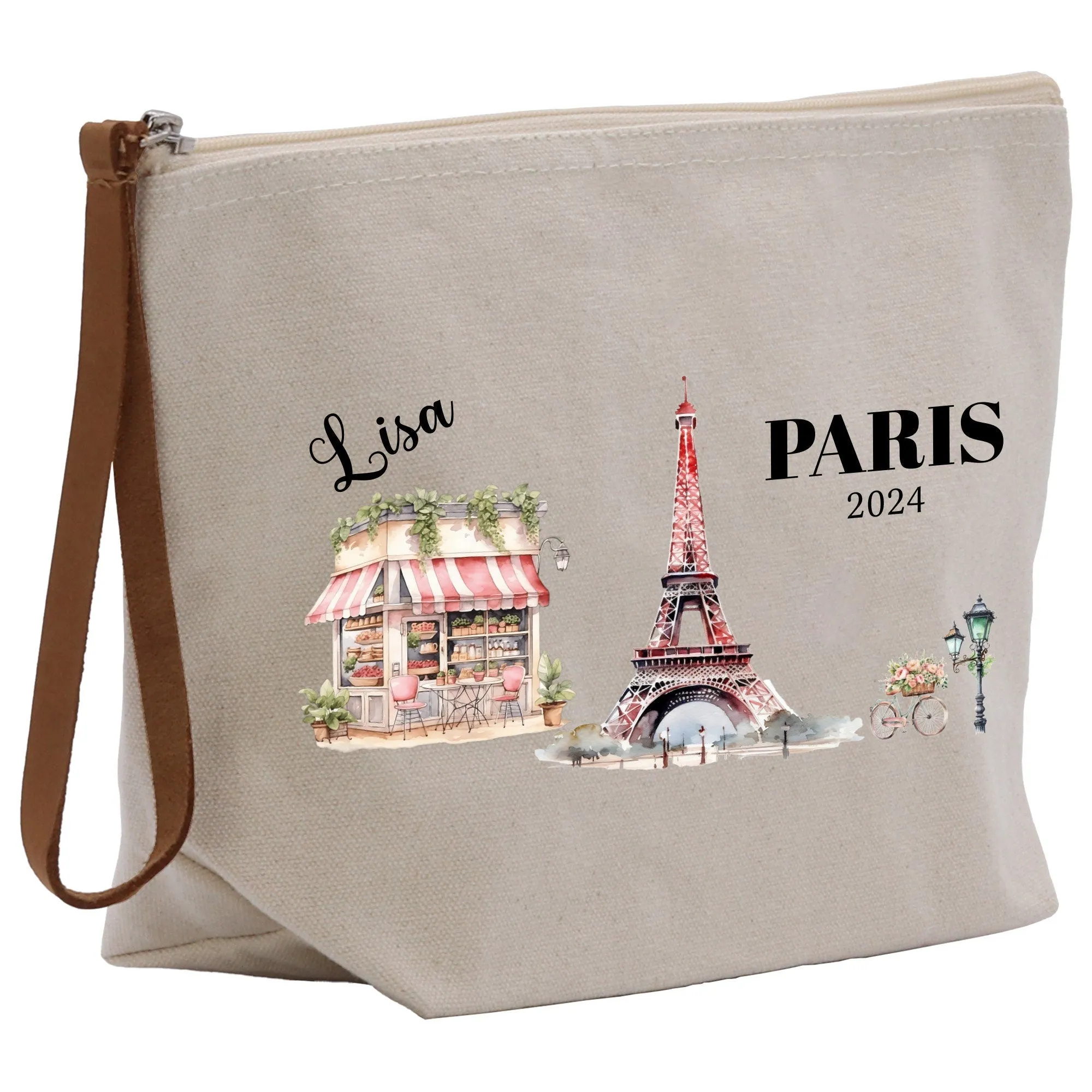 Paris Trip Makeup Bag Paris Trip Wristlet Paris Gift Ideas Paris Tower Travel Makeup Pouch Eiffel Tower Makeup Bag with Zipper (TLMP1001)