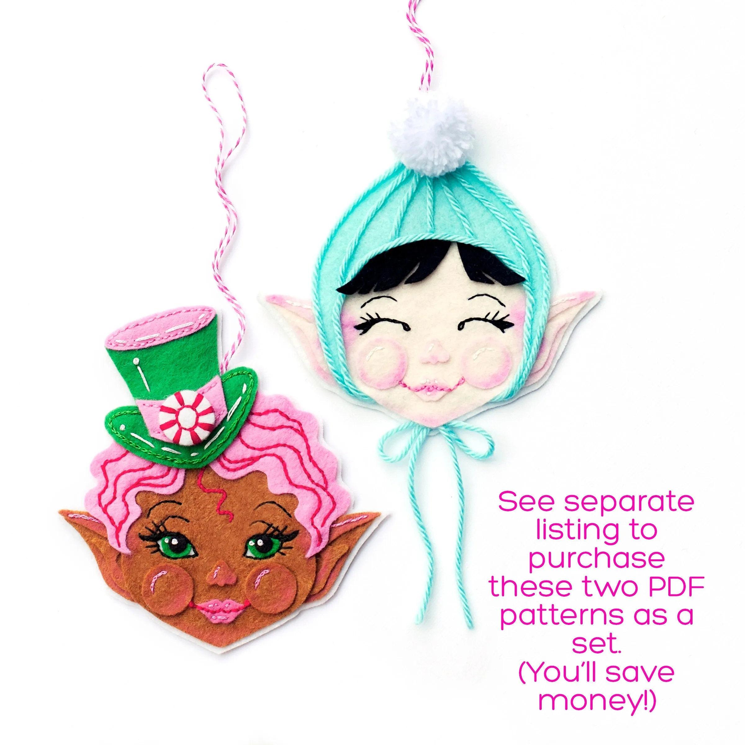 Peppermint Candy Elf Wool Felt Ornament PDF Pattern