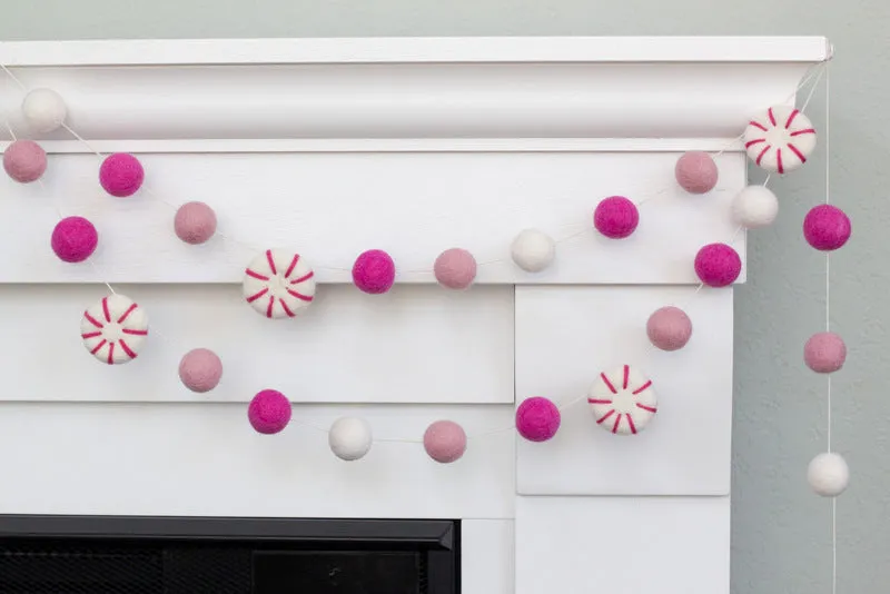 Peppermint Felt Christmas Garland- Pink