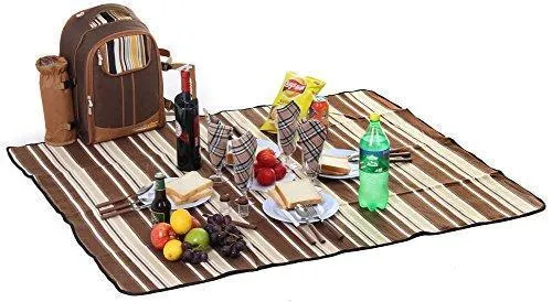 Picnic Backpack Bag for 4 Person With Cooler Compartment, Detachable Bottle/Wine Holder, Fleece Blanket, Plates and Cutlery Set Perfect for Outdoor, Sports, Hiking, Camping, BBQs(Coffee)