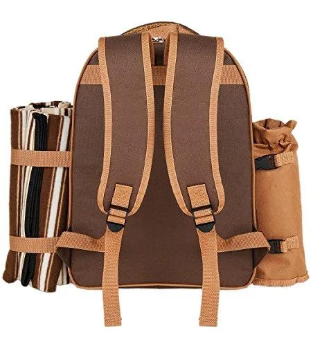 Picnic Backpack Bag for 4 Person With Cooler Compartment, Detachable Bottle/Wine Holder, Fleece Blanket, Plates and Cutlery Set Perfect for Outdoor, Sports, Hiking, Camping, BBQs(Coffee)