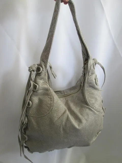 POVERTY FLATS handbag shoulder hobo bag saddle purse TAUPE GRAY Boho Vegan