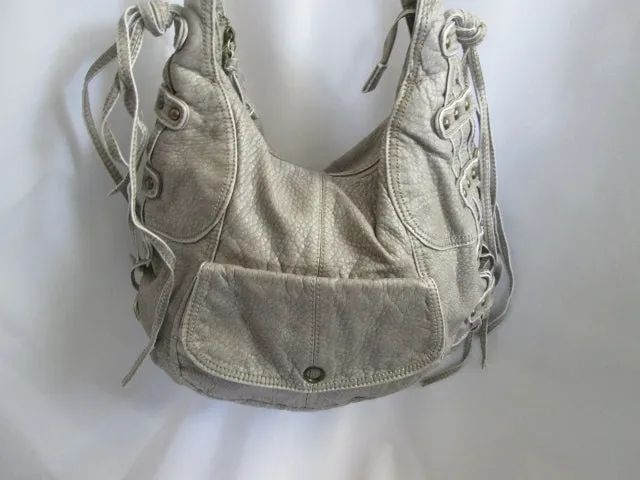 POVERTY FLATS handbag shoulder hobo bag saddle purse TAUPE GRAY Boho Vegan