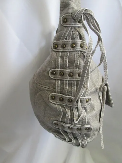 POVERTY FLATS handbag shoulder hobo bag saddle purse TAUPE GRAY Boho Vegan