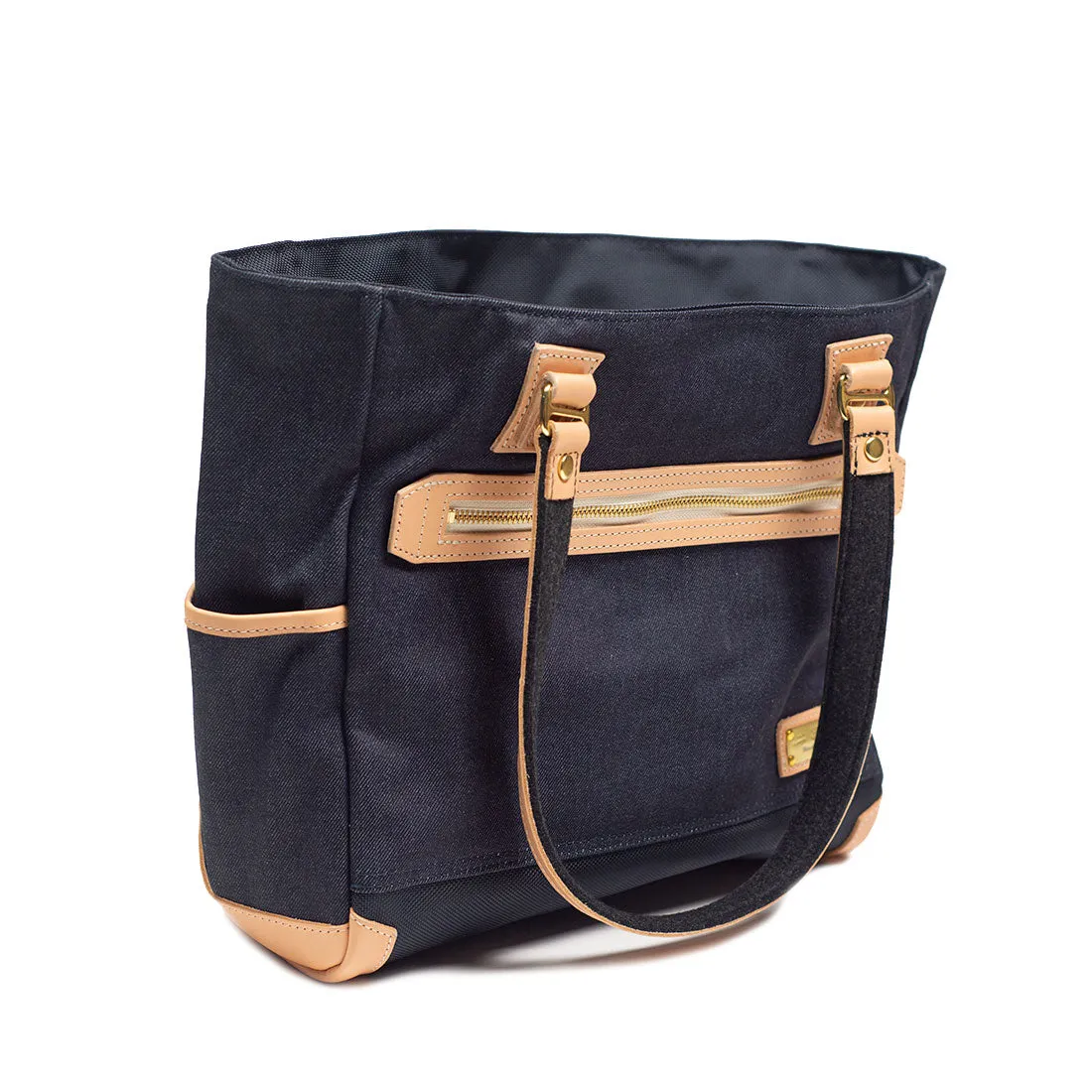 "Ever" tote bag in cotton/nylon denim-effect Cordura and natural color leather