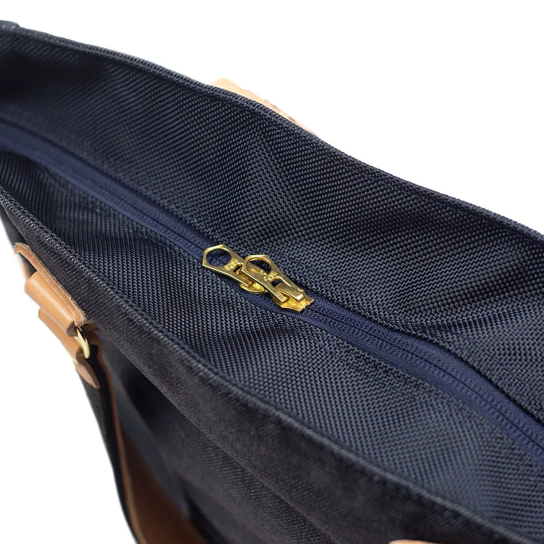 "Ever" tote bag in cotton/nylon denim-effect Cordura and natural color leather