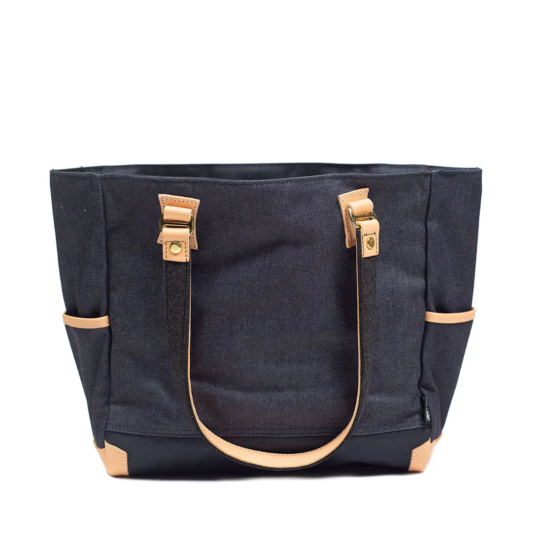 "Ever" tote bag in cotton/nylon denim-effect Cordura and natural color leather