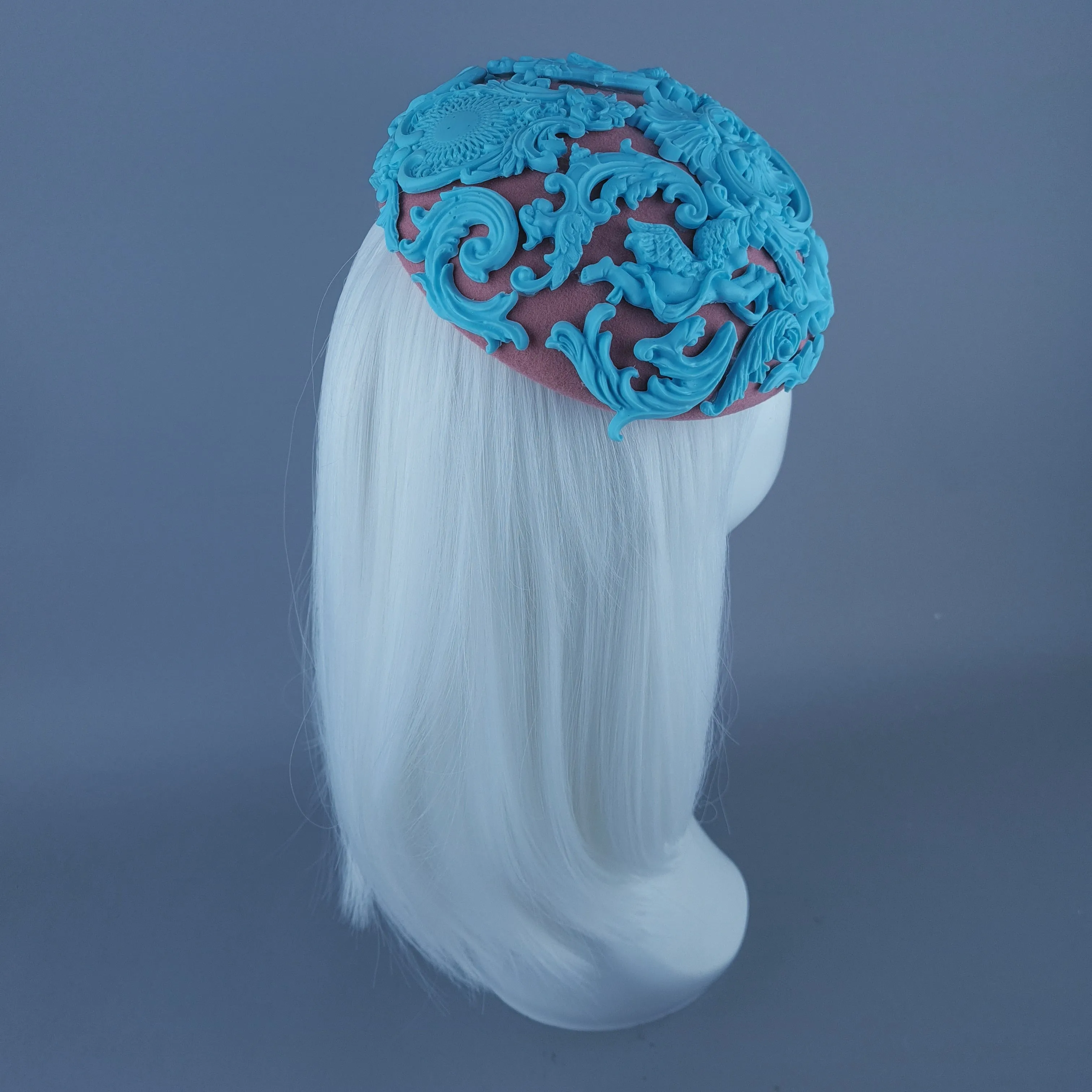 "Ozul" Pastel Blue & Oink Filigree Fascinator Hat