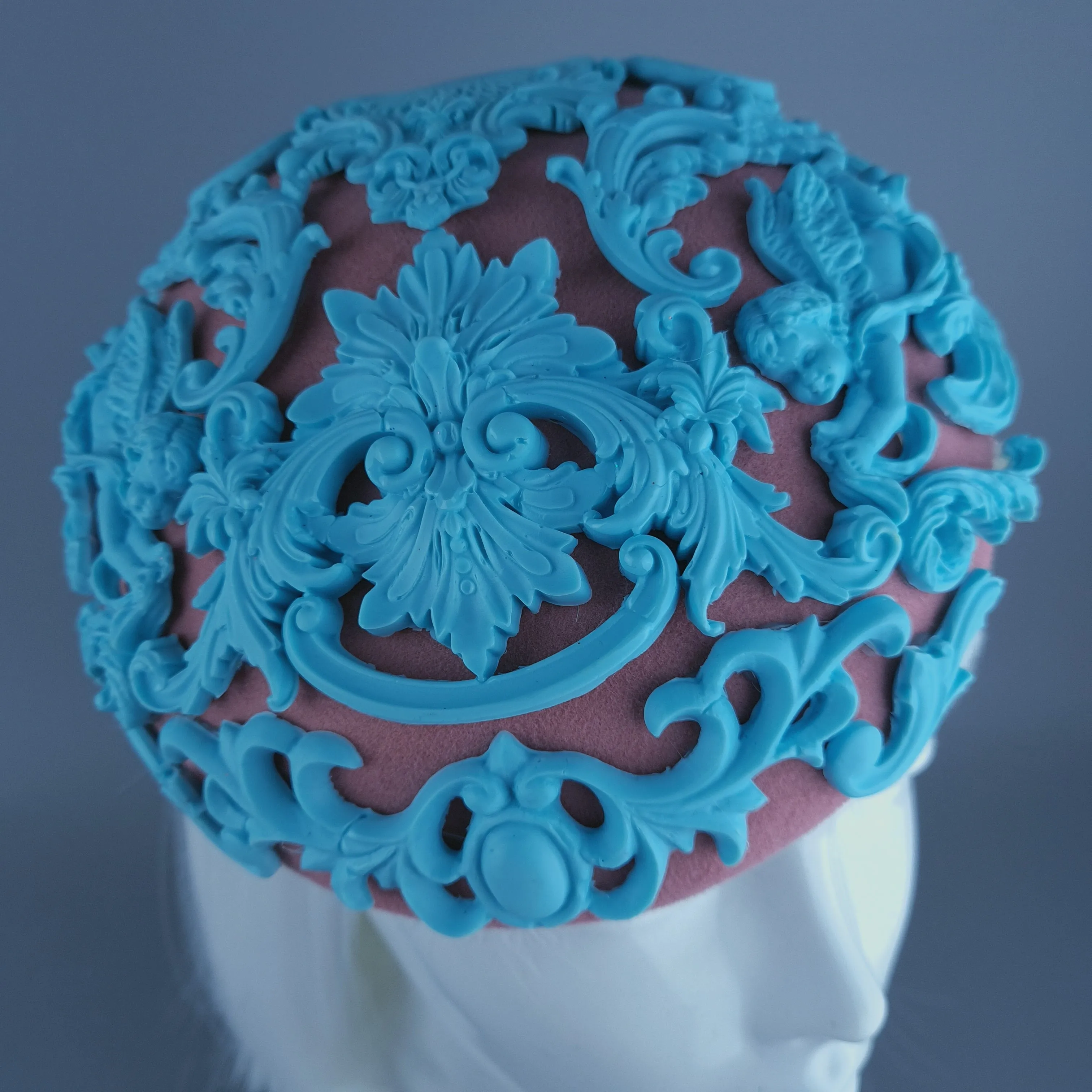 "Ozul" Pastel Blue & Oink Filigree Fascinator Hat