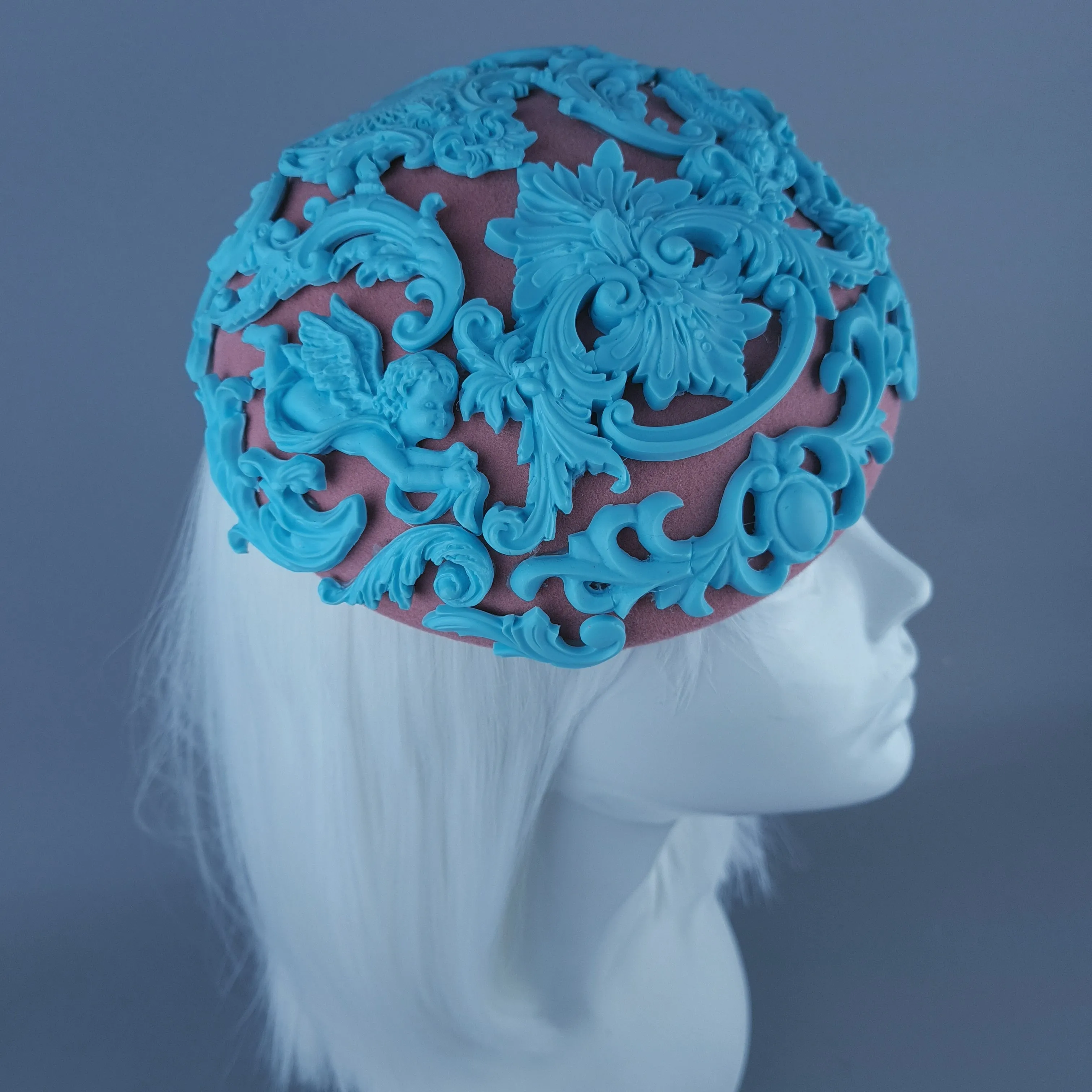 "Ozul" Pastel Blue & Oink Filigree Fascinator Hat