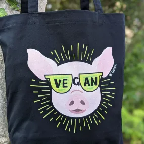 "Vegan Sunglasses" Cool Pig Organic Cotton Tote Bag