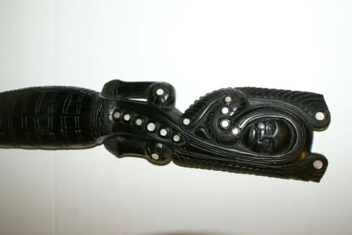 Rare Oceanic Hand Carved Ebony Crocodile Alligator Carving Mother Pearl 1A24,25