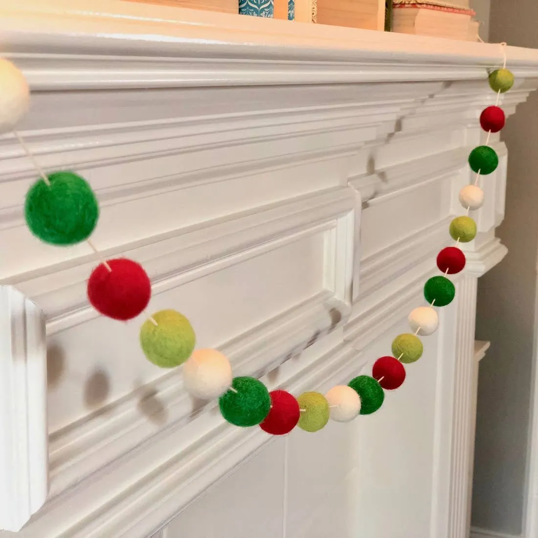 Red, Green, and White Christmas Wool Pom Garland (5-Foot)