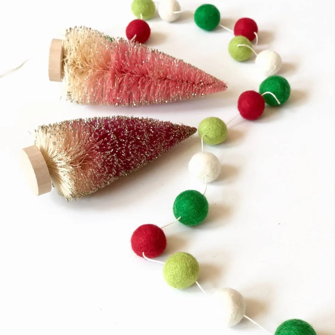 Red, Green, and White Christmas Wool Pom Garland (5-Foot)