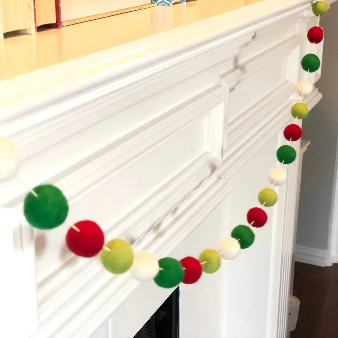 Red, Green, and White Christmas Wool Pom Garland (5-Foot)