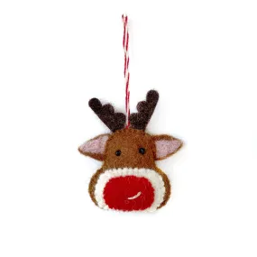 Red Nosed Reindeer Ornament, Felt Wool