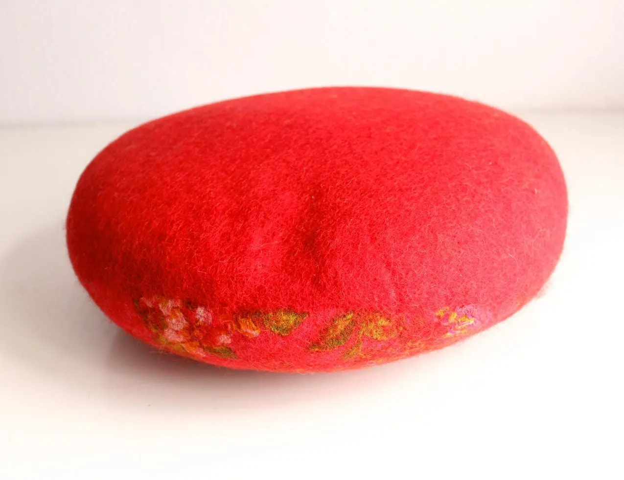 Red Round Soft Multiflower Felt Cushion