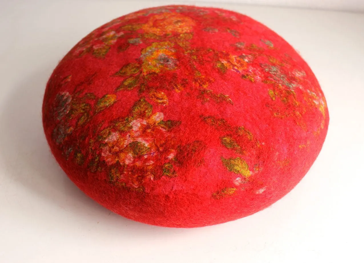 Red Round Soft Multiflower Felt Cushion