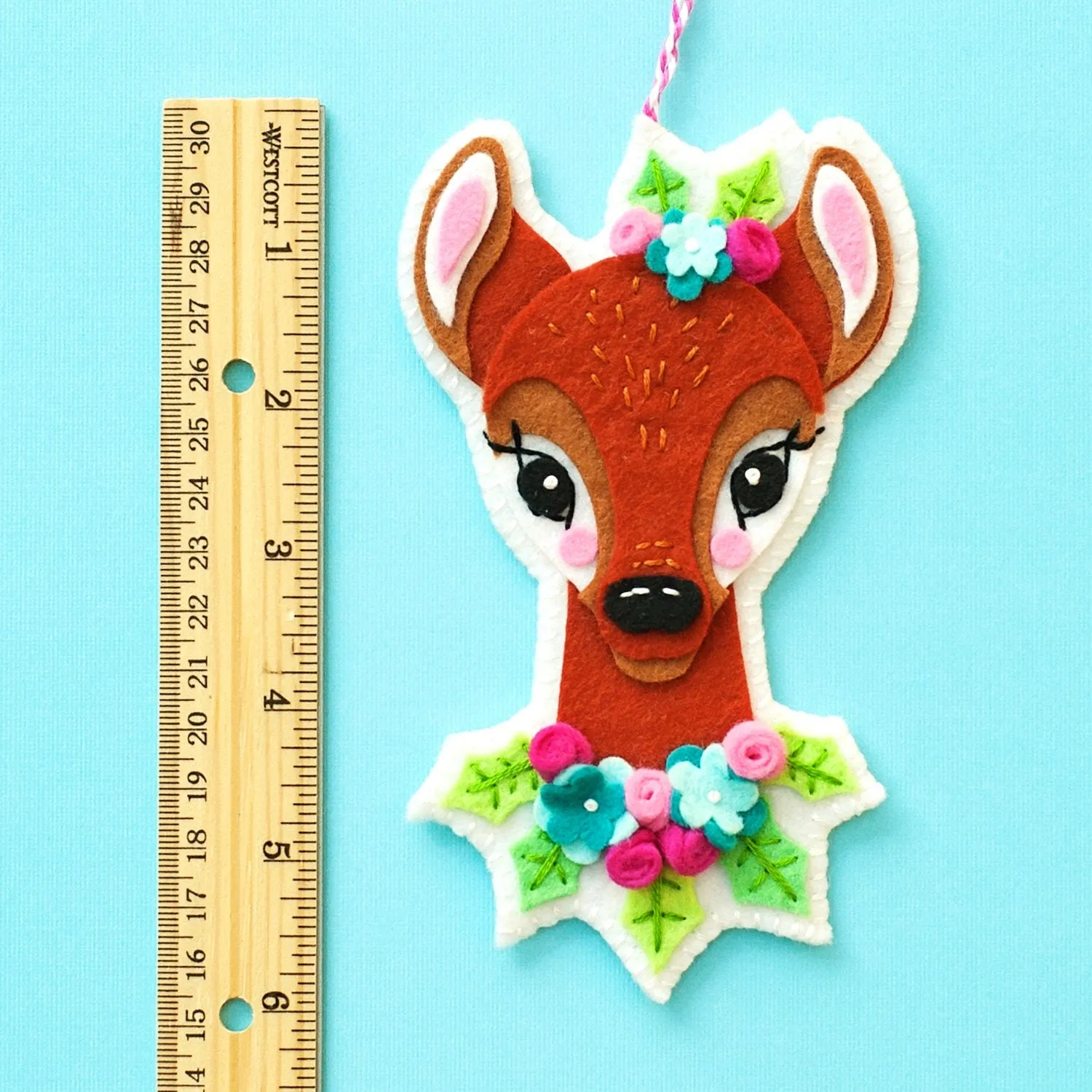 Reindeer and Flowers Wool Felt Ornament PDF Pattern